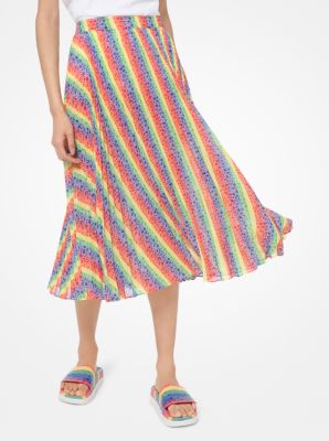 Rainbow Logo Striped Georgette Skirt 