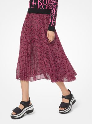 Falda plisada de georgette con estampado gr&aacute;fico de logotipo