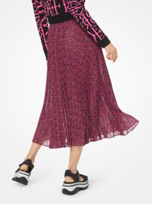 Falda plisada de georgette con estampado gr&aacute;fico de logotipo