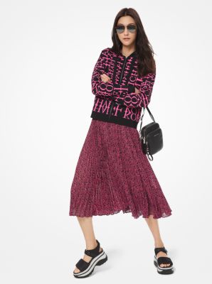 Falda plisada de georgette con estampado gr&aacute;fico de logotipo