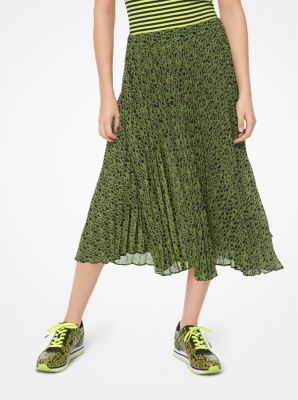 Graphic Logo Print Georgette Pleated Skirt Michael Kors Canada