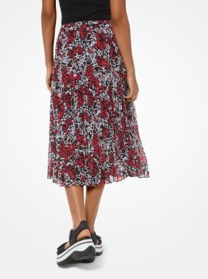 Qixi Graffiti Pleated Georgette Skirt