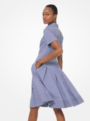 Striped Poplin Pleated Shirtdress