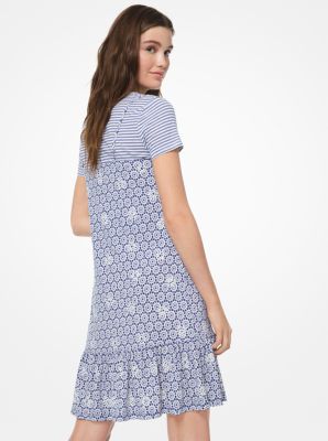 Embroidered Medallion-Print Matte-Jersey Slip Dress