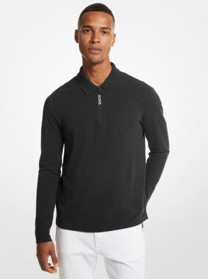 Michael Kors Cotton Half-zip Polo Sweater In Black