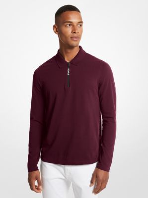 Michael Kors Cotton Half-zip Polo Sweater In Brown