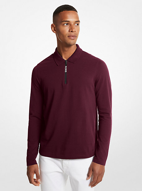 Michael Kors Cotton Half-zip Polo Sweater In Brown