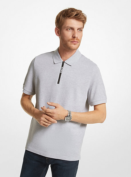 Michael Kors Cotton Half-zip Polo Shirt In Grey