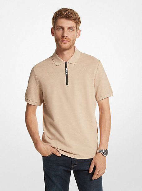 Michael Kors Cotton Half-zip Polo Shirt In Natural