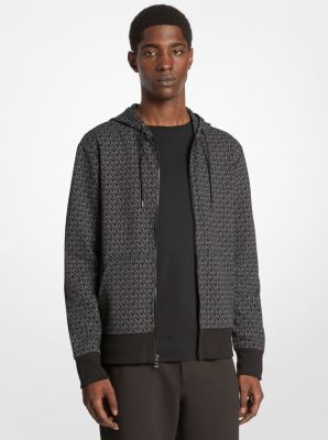 Michael Kors Signature Logo Cotton Blend Zip-up Hoodie In Gray