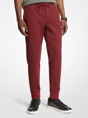 Michael Kors Signature Logo Print Cotton Blend Joggers In Red