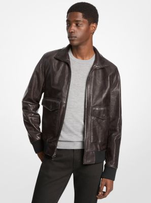 Distressed Leather Harrington Jacket