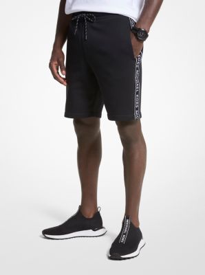 Short de jogging en mélange de coton à bande à logo