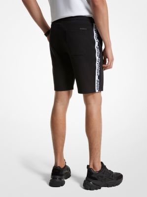 Short de jogging en mélange de coton à bande à logo