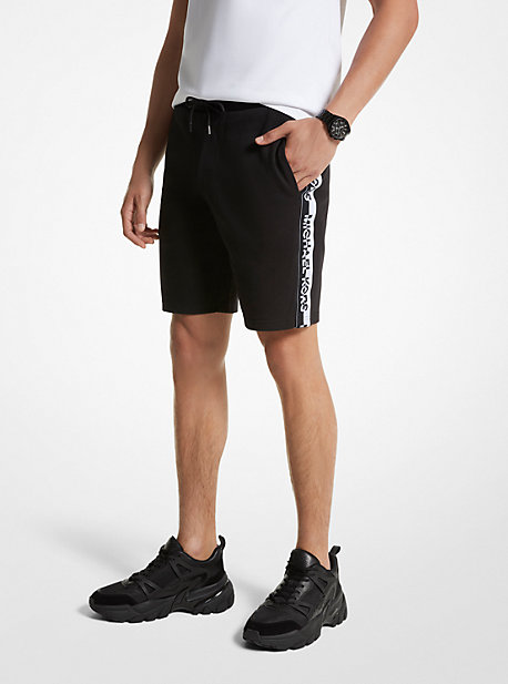 Shop Michael Kors Logo Tape Cotton Blend Shorts In Black