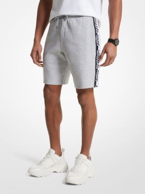 Short de jogging en mélange de coton à bande à logo