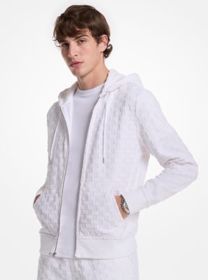 Hoodie en jacquard et tissu bouclette à fermeture éclair avec logo