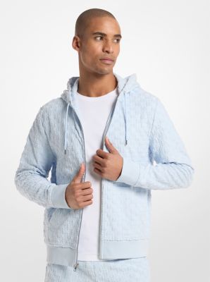 Logo Jacquard Terry Zip-Up Hoodie in PASTEL BLUE | Michael Kors