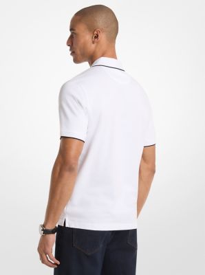Cotton Jersey Zip-Up Polo Shirt in WHITE | Michael Kors