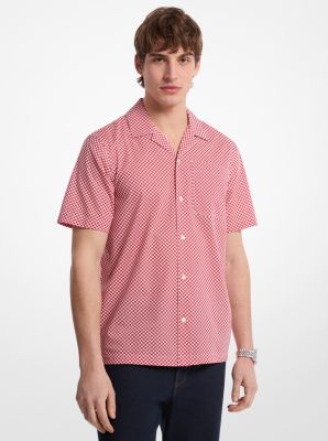 Geometric Print Stretch Cotton Camp Shirt