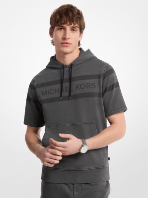 Hoodie à manches courtes en coton teint en pièce à logo