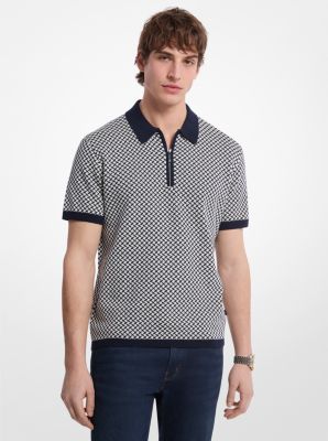Tile Print Cotton Zip-Up Polo Shirt image number 0