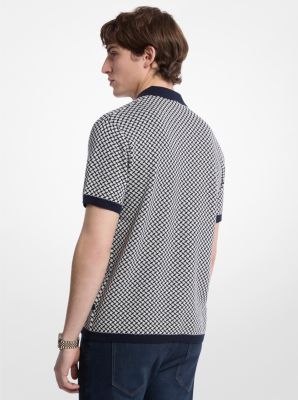 Tile Print Cotton Zip-Up Polo Shirt image number 1
