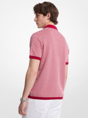 Tile Print Cotton Zip-Up Polo Shirt