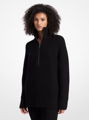 Sweater aus Kaschmir-Wollgemisch mit halbem Reißverschluss