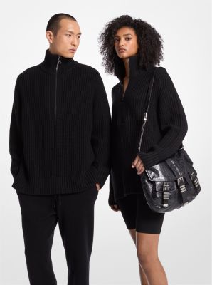 MK Wool and Cashmere Blend Half-Zip Jumper - Black - Michael Kors MICHAEL Michael Kors