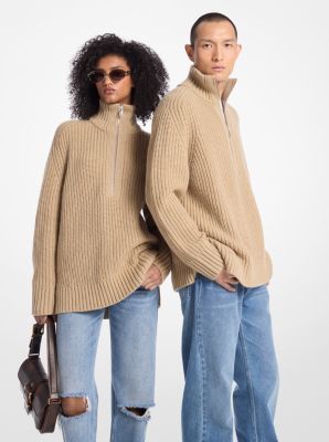 MK Wool and Cashmere Blend Half-Zip Jumper - Natural - Michael Kors MICHAEL Michael Kors