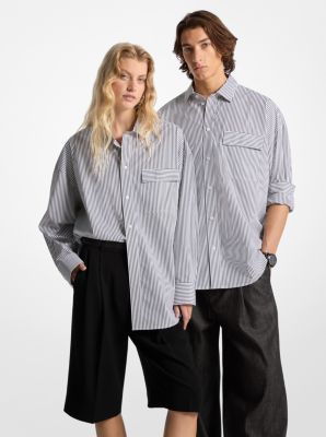 MK Oversized Striped Stretch Cotton Poplin Shirt - Black - Michael Kors Michael Kors Mens