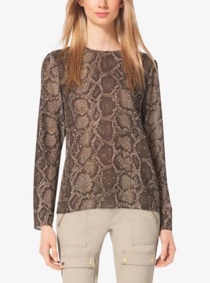 Embellished Python-Print Top, Plus Size